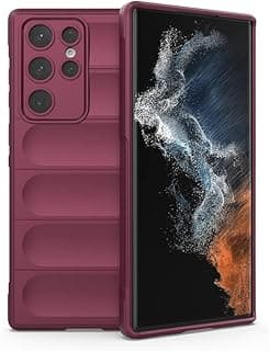 phone case cover Magic Shield TPU + Silicone UNBLACK Shockproof Phone Case compatible with Samsung Galaxy S22 Ultra (Wine Red)