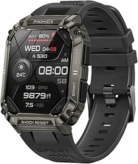ساعة ذكية Xwatch-R19 متينة للرجال، شاشة دائرية 1.53 بوصة مع اتصال بلوتوث، مقاومة للماء، مساعد صوتي ذكي (أسود)