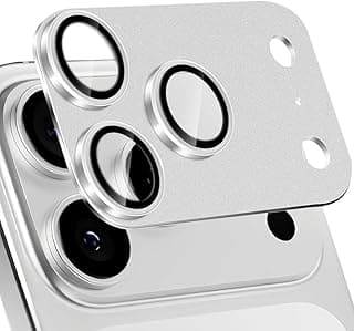 ستيكر حماية عدسة الكاميرا لهاتف ابل iPhone 17 Pro Max تغطية كاملة زجاج مقوى 9H مع إطار معدني مطفي، دقة عالية للكاميرا (فضي، ابل iPhone 17 Pro Max)
