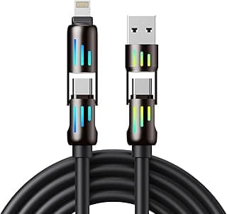 كابل شحن متعدد 4 في 1، شحن سريع بقوة 240 وات، رأس مستقيم مع USB A وType C لهواتف ايفون 16/15/14/13، ايباد، سامسونج جالاكسي، ماك بوك وأجهزة التابلت