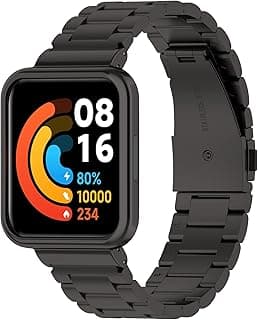 أحزمة متوافقة مع ساعة شاومي Redmi Watch 2 Lite، سوار ستانلس ستيل صلب للرجال والنساء مع جراب حماية لساعة Redmi Watch 2 Lite