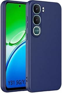 جراب سيليكون سائل متوافق مع Vivo Y31D 5G/Y21D 4G، حماية كاملة للكاميرا مع بطانة مايكروفايبر ناعمة، غطاء متين مضاد للصدمات والخدش (كحلي)