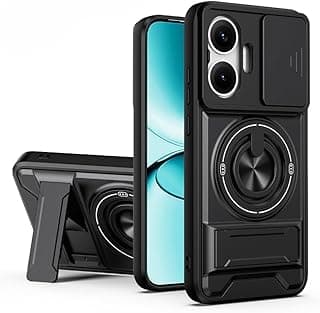 جراب حماية للعدسة متوافق مع شاومي Redmi Turbo 4 Pro 5G، مضاد للصدمات مع غطاء منزلق للكاميرا، حلقة مغناطيسية وحماية كاملة (لون أسود)