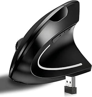 ماوس عمودي لاسلكي مريح، ماوس بصري 2.4G مع مستقبل USB، 800-1600 DPI، نقرة صامتة، يعمل بالبطارية، 5 أزرار، ماوس أنيق ومريح للابتوب والكمبيوتر (أسود)