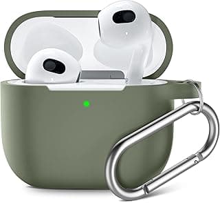 جراب سيليكون واقي متوافق مع سماعات Apple AirPods 3 (إصدار 2021) مع ميدالية - زيتوني