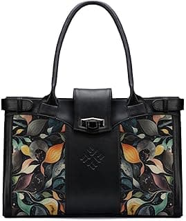 Designer Bag, Black Leather with Floral Print, Double Handle