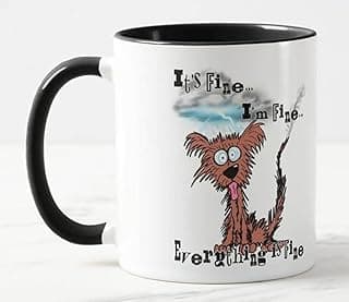 مج سيراميك بتصميم كلب مضحك (Everything is fine)، هدية للعمل أو المكتب أو أعياد الميلاد (أسود)
