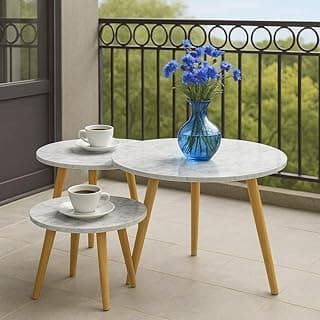 Set of 3 Round Faux Marble Nesting Tables – Modern Accent Coffee and Side Tables with White Marble Look Top and Natural Wood Legs – Elegant Living Room or Bedroom Furniture Set