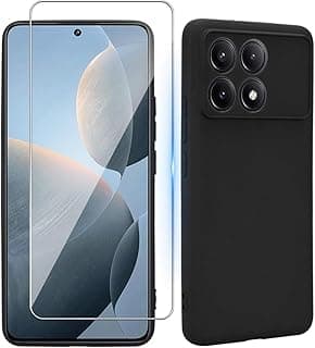 جراب متوافق مع شاومي POCO F6 Pro 5G + 1 شاشة حماية زجاجية، نحيف ومضاد للصدمات مع طبقة مايكروفايبر مقاومة للخدش، أسود، واقي شاشة 9H مضاد للخدش