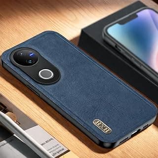 Premium Leather Phone Case for VIVO V50, with Internal Metal Plate (Blue)