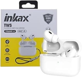 سماعة اذن لاسلكية Inkaxx T05 ANC-U بلوتوث 5.3 مع علبة شحن لاسلكي، خاصية إلغاء الضوضاء، صوت ستيريو نقي عالي الدقة (HiFi)، تدعم الشحن السريع - أبيض