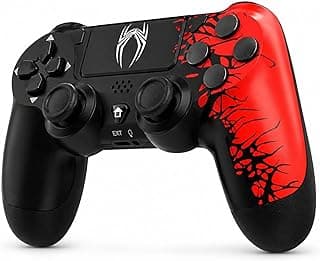 Wireless Controller for P-S-4 (Third-Party Generic, Non-OEM), Compatible with gaming console Slim/Pro, 6-Axis Dual Vibration Gamepad, Touchpad, 800mAh Rechargeable Battery – Black Spider
