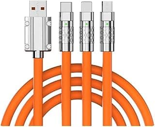كابل USB للشحن السريع 3 في 1، 120 وات 6 أمبير، هاتف ذكي، باور بنك، جهاز العرض، حاسوب شخصي - برتقالي