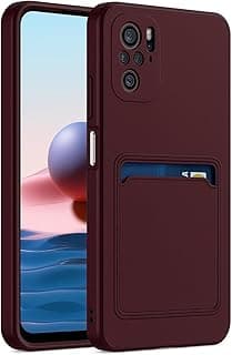 Soft Silicone Case Cover with Card Holder Compatible with Redmi Note 10 (4G) / 10S, Fashion Soft Design Wallet Case Cover (Maroon Red)