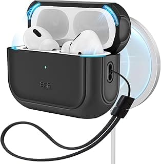 جراب سماعة AirPods Pro الجيل الثاني، متوافق مع الجيل الأول والثاني (2023/2022/2019)، متوافق مع MagSafe، حماية كاملة من السقوط مع حبل تعليق (أسود)