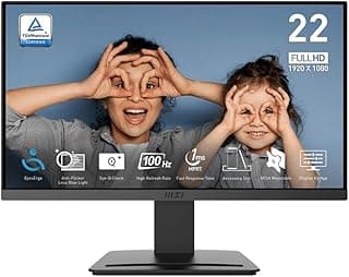 شاشة كمبيوتر MSI PRO MP223 E2، 22 بوصة، VA، 1920 × 1080 (FHD)، 100 هرتز، مزامنة تكيفية، HDMI، منفذ فيديو، منفذ عرض، قابلة للتركيب على حامل VESA، إمالة، 1 مللي ثانية، أسود