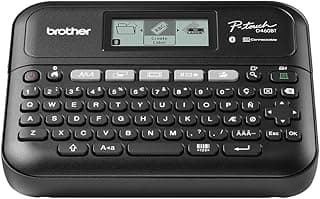 طابعة ملصقات مكتبية PT-D460BT متعددة الاستخدامات | كيبورد QWERTY | ملصقات متينة حتى 18 مم