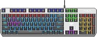 كيبورد أولا موديل F2066 بتوصيل USB-A مع مفاتيح ميكانيكية و إضاءة RGB و هيكل معدني، لون أسود متوافق مع الكمبيوتر، عربي و إنجليزي