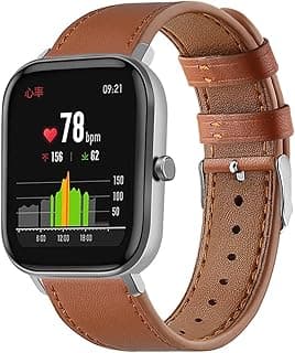 أحزمة جلد متوافقة مع Amazfit GTS/GTS2/GTS 2e/GTS 2 mini للرجال والنساء، حزام معصم جلد طبيعي بديل لـ Amazfit Bip U Pro/Bip/Bip Lite/Bip S/Bip S lite/Bip U بني