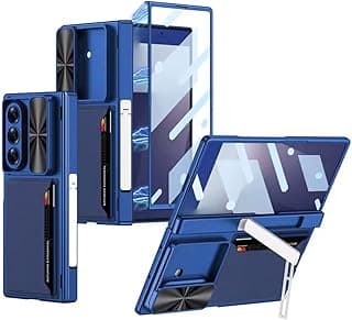 Fekra Luxury Case for Samsung Galaxy Z Fold 7 with Sliding Camera Cover, Wallet Card Holder, Folding Stand, TPU + PC Shockproof Case with Front Screen Protector (Shadow Blue)