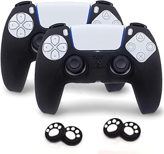 أغطية حماية مضادة للانزلاق من السيليكون من سوفوني لأذرع التحكم لأجهزة الألعاب Playstation 5 /PS5 2 من قطعتين مع 4 أغطية لمقابض الإبهام، أسود