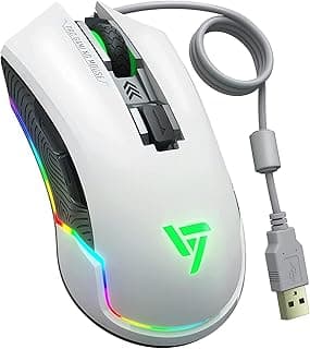 Pro RGB Gaming Mouse Wired, 16.8 Million Chroma RGB Backlit, 7250 DPI Optical Sensor, 6 Programmable Buttons Computer USB Gaming Mice with 6 Adjustable DPI Levels, Ergonomic Grips -White