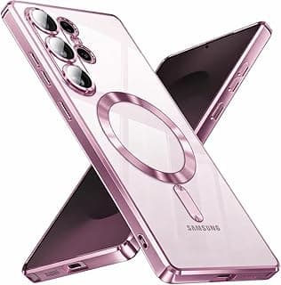جراب مغناطيسي لسامسونج Galaxy S26 Ultra، متوافق مع MagSafe، حماية مدمجة لعدسة الكاميرا، TPU ناعم مطلي فاخر شفاف مقاوم للصدمات - ذهبي (وردي)