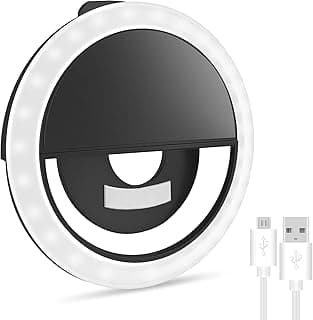 رينج لايت محمول للسيلفي، إضاءة LED قابلة للشحن للهاتف بـ 3 مستويات سطوع - أسود