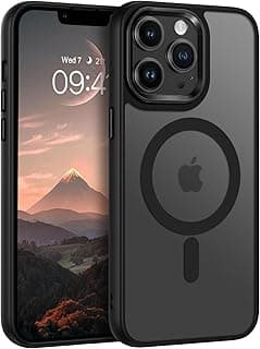 جراب مغناطيسي متوافق مع ابل iPhone 13 Pro MAX [يدعم Magsafe]، جراب شفاف مطفي مضاد للصدمات وحماية من الدرجة العسكرية (أسود)