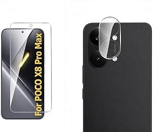 Full coverage ultra clear tempered glass screen protector with oleophobic coating, front camera cutout and fingerprint support + back camera tempered glass protector for Xiaomi Poco X8 Pro Max