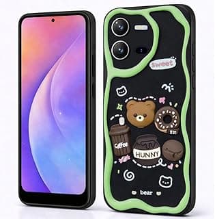 جراب حماية كرتون 3D متوافق مع Vivo V25 / V25e - تصميم لطيف وخفيف الوزن ببروز سيليكون ناعم وملمس مريح (دب صغير وكوب قهوة)