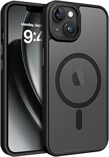 جراب لهاتف iPhone 13/iPhone 14 مغناطيسي [متوافق مع Mag-Safe] مقاوم للصدمات بمعايير عسكرية، ظهر مطفي شفاف مضاد للخدش لهاتف iPhone 13/iPhone 14 مقاس 6.1 بوصة، أسود