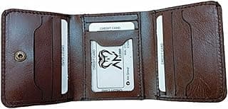 100% Cow Genuine Leather Wallet for Men Small Cool Design 12 Card Slots Money Pocket Wallet - Snap Closure (Brown)