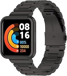 Metal Stainless Steel Replacement Band, Compatible with Xiaomi Watch, Redmi Watch 2 Lite, Multi Color (Black)