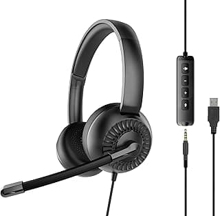 METIS USB Stereo Headset - Lightweight Wired Headset with Microphone and Cable Remote, USB-A and 3.5mm Jack Port, Office and Home Office, Storage Bag, Black