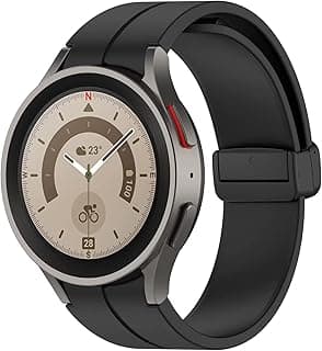 Compatible with Samsung Galaxy Watch 4 5 Strap 40mm 44mm, 20mm Silicone Sport Bands with Magnetic Folding Buckle for Galaxy Watch 5 Pro 45mm / Watch 4 Classic 42mm 46mm-Black