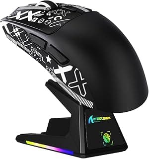 ماوس جيمنج X1 مع قاعدة شحن RGB، مستشعر PixArt PAW3395PRO، ماوس لاسلكي BT/2.4G أو سلكي، 40000 DPI، وزن خفيف 53 جرام (أسود)