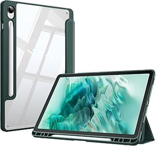 جراب هجين لسامسونج Galaxy Tab S9 FE 10.9 بوصة/Tab S9 11 بوصة 2023 مع مكان للقلم - جراب حماية مقاوم للصدمات بظهر صلب شفاف، أخضر ليلي