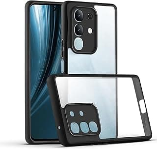 Compatible with Vivo Y29 4G Case Transparent, Military-Grade Shockproof Anti-Yellowing, Slim Protective Phone Case Full Bumper Cover With Camera Protective (Black)