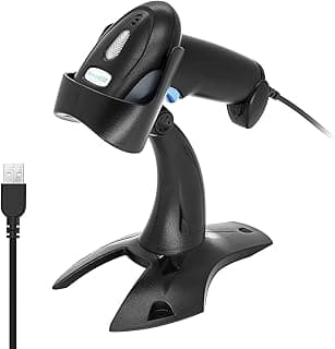 ماسح باركود USB سلكي 1D مع حامل، قارئ باركود يدوي متوافق مع UPC EAN POS، يعمل مع ويندوز، لينكس، وماك