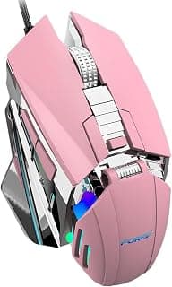 FV-507 Gaming Mouse - Adjustable Weight for Best Control - 1 Wheel and 6 Buttons - Resolution up to 7200 DPI - 7 Selectable RGB Lighting Modes - Durable Metal Base for PC (Pink)