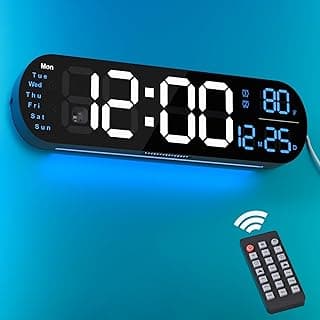 ساعة حائط رقمية بشاشة كبيرة 13.7 بوصة، ساعة رقمية بألوان RGB مع ريموت كنترول، تعرض التاريخ واليوم ودرجة الحرارة، ضبط تلقائي للسطوع مع إضاءة ليلية