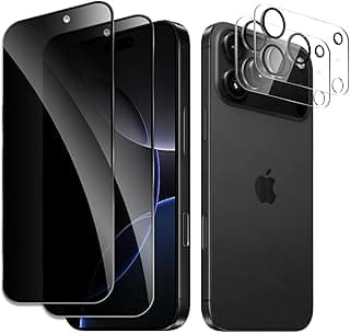 Pack of 2 Privacy Screen for iPhone 17 Pro with 2 Camera Protection, Anti-Spy Privacy Screen Protector, Anti-Spy Tempered Glass Film, HD Privacy Film, 9H Hardness, Anti-Scratch