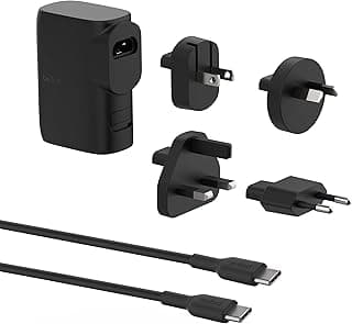 شاحن من بلكن بمنفذ USB و USB تايب-C متوافق مع آيفون و سامسونج جالاكسي بمنفذين 25 واط مع شحن سريع و تصميم 2 في 1 و شوكات قابلة للطي
