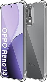 غطاء متوافق مع OPPO Reno 14 5G، جراب مضاد للاصفرار، مضاد للخدش، غطاء سيليكون TPU ناعم ورفيع جداً - شفاف