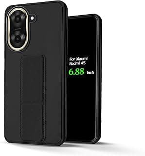 For Xiaomi Redmi A5 4G Silicone Back Case with Leather Handle Wrist Strap, Kickstand Back Feature Landscape and Portrait, Magnetic Holder Compatible with Xiaomi Redmi A5 4G (6.88") (Black)