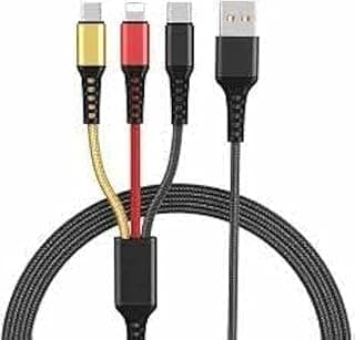 كابل شحن متعدد 3 في 1 مضفر بالنايلون 120 سم كابل USB متعدد كابل شحن سريع متوافق مع معظم الهواتف الذكية والتابلت (متعدد الألوان)