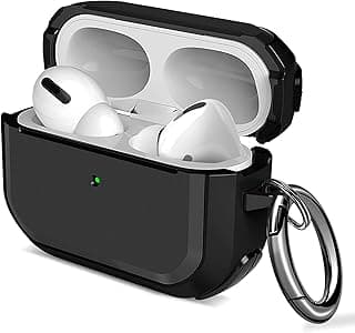 جراب حماية لسماعات AirPods Pro 2 و AirPods Pro الجيل الأول مع ميدالية، تصميم مدرع متوافق مع ابل AirPods Pro الجيل الثاني 2022 و AirPods Pro 2019، يدعم إضاءة LED الأمامية - أسود