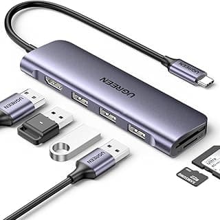 موزع محول متعدد الوظائف 6 في 1 USB-C إلى USB، HDMI، 3 × USB-A 3.0، فضي من يوجرين