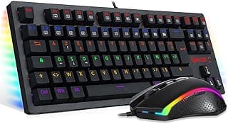 S113 Clavier Gaming Mécanique et Souris Combo LED Clavier Arc-en-ciel Rétro-éclairé Avec Brown Switches et Souris RGB, AZERTY Français